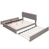 Upholstered Platform Bed with 2 Drawers and 1 Twin XL Trundle;  Linen Fabric;  Queen Size