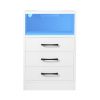 Nightstand with 3 Drawers and Cabinet; USB Charging Ports;  Wireless Charging and Remote Control LED Light