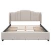 Upholstered Platform Bed with Wingback Headboard and 4 Drawers;  No Box Spring Needed;  Linen Fabric;  Queen Size