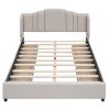 Upholstered Platform Bed with Wingback Headboard and 4 Drawers;  No Box Spring Needed;  Linen Fabric;  Queen Size