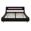 Queen Size Low Profile Upholstered Platform Bed with LED headboard