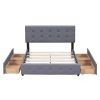 Upholstered Platform Bed with Classic Headboard and 4 Drawers;  No Box Spring Needed;  Linen Fabric;  Queen Size