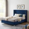 B100S Queen bed; Button designed Headboard; strong wooden slats + metal legs with Electroplate