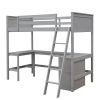 Twin size Loft Bed with Shelves and Desk;  Wooden Loft Bed with Desk