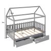 Twin Size House Bed with drawers, Fence-shaped Guardrail