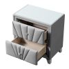 Contemporary Velvet Upholstered Glass Top Nightstand End table with Two Drawers Gray Solid Wood