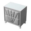 Contemporary Velvet Upholstered Glass Top Nightstand End table with Two Drawers Gray Solid Wood