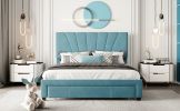 Queen Size Storage Bed Velvet Upholstered Platform Bed with a Big Drawer