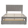 Queen Size Storage Bed Velvet Upholstered Platform Bed with a Big Drawer