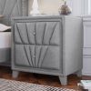 Contemporary Velvet Upholstered Glass Top Nightstand End table with Two Drawers Gray Solid Wood