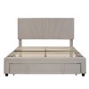 Queen Size Storage Bed Velvet Upholstered Platform Bed with a Big Drawer