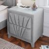 Contemporary Velvet Upholstered Glass Top Nightstand End table with Two Drawers Gray Solid Wood