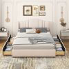 Upholstered Platform Bed with Wingback Headboard and 4 Drawers;  No Box Spring Needed;  Linen Fabric;  Queen Size