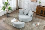 Orisfur. 360&deg; Swivel Accent Barrel Chair with Storage Ottoman &amp; 4 Pillows; Modern Linen Leisure Chair Round Accent for Living Room