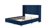 B100S Queen bed; Button designed Headboard; strong wooden slats + metal legs with Electroplate