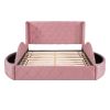 Upholstered Platform Bed Queen Size Storage Velvet Bed with Wingback Headboard and 1 Big Drawer; 2 Side Storage Stool