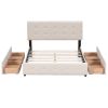 Upholstered Platform Bed with Classic Headboard and 4 Drawers;  No Box Spring Needed;  Linen Fabric;  Queen Size