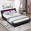 Queen Size Low Profile Upholstered Platform Bed with LED headboard